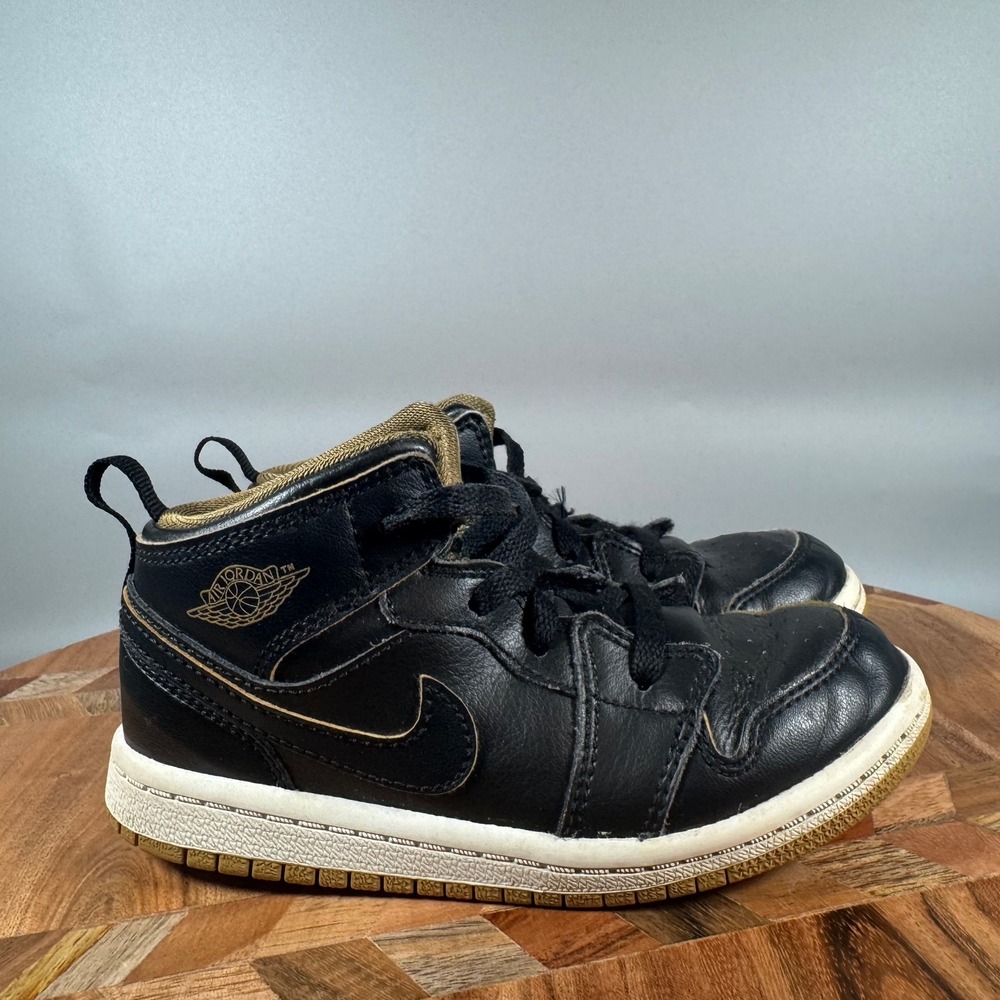Kids Air Jordan 1 Mid Black Gold Toddler Shoes‎ Size 9C